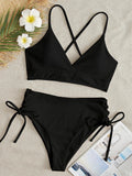 IFOMT Bikini Women Swimsuit 2024 New Solid Black High Waist Bikinis Set Lace Up Bathing Suit Swimwear Summer Brazilian Beach Two Piece