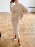 IFOMT Ribbed Knit 2 Piece Dress Set Outfits Ladies  Knitwear Top And Midi Skirt Sets For Women Casual Winter Sweater Sets 2023