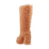 IFOMT Curly Hair Upper Platform Knee High Boots Block Heels Sweet Plush Round Toe Winter Customized Color Shoes Women Casual Footwear