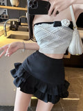 Ifomt Elegant Women Mini Skirt Summer Sexy Solid High Waist Short Skirts Korean Fashion Trend Ruffle A-LINE Y2k Skirt for Girl