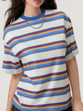 IFOMT Womens Tops Oversized Striped T-Shirts Short Sleeve Crew Neck Color Block Basic Shirt Summer Going Out Tops Tee