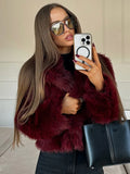 IFOMT Fashion Oversized Turn Down Collar Fluffy Faux Fur Coat Women Vintage Burgundy Warm Jacket Coats 2024 Winter Lady Street Outwear