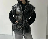 IFOMT Winter New Glossy Zipper Cotton Vest For Women Solid Sleeveless With Belt Warm Jackets Vest High Street Fashion Outwear