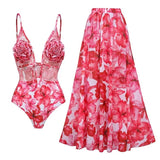 IFOMT 2024 High Quality One Piece Swimsuit Floral Ruffle Printed Push Up Women Bikini Set Swimwear Slimming Bathing Suit Beach Wear