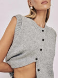 IFOMT Y2k Sweater Vest Womens Button Front Round Neck Sleeveless Knit Vest Summer Ribbed Tank Tops Streetwear