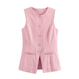 IFOMT Solid Single Breasted Vests Outwear Elegant Office Lady Sleeveless With Pocket Solid Color Loose Female Vest Cardigan New