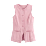 IFOMT Solid Single Breasted Vests Outwear Elegant Office Lady Sleeveless With Pocket Solid Color Loose Female Vest Cardigan New