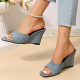 IFOMT  Blue Denim Wedges Slippers Women Summer Platform High Heels Sandals Woman Plus Size 43 Anti Slip Square Toe Beach Shoes