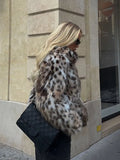IFOMT Fashion Leopard Faux Fur Women Jacket Vintage Long Sleeves Turn-down Collar Female Cardigan 2024 Winter Loose Warm Lady Coats
