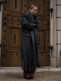 IFOMT 2024 New Grey Long Tassels Hem Woolen Coat Women Double-breasted Turn-down Collar Overcoat Female Warm Trendy Street Outwear