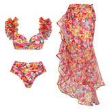 IFOMT Floral Print Two Pieces Bikini Swimsuit Women 2024 New High Waist Swimwear and Sarong Biquini Separate Beach Bathing Suit