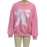 IFOMT Women Harajuku Y2k Sweatshirts Long Sleeve Round Neck Bowknot Print Pullovers Streetwear Loose Casual Oversized Hoodies Tops