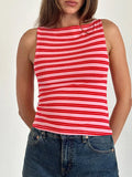 IFOMT Y2k Striped Crop Tank Top Sleeveless Crew Neck Graphic Baby Tee Slim Fit Summer Vest Women Basic Going Out Tops Streetwear