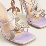 IFOMT  Butterfly Purple High Heeled Sandals Women Summer Casual Square Toe Sandals Woman Thin Heels Ankle Straps Party Shoes