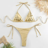 IFOMT Bikini Women Swimsuit 2024 New Gold Halter Lace Up Bikinis Set Sexy Swimwear Beach Cover Up 2 Piece Beach Bathing Suit Female