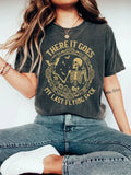 IFOMT Women There It Goes My Last Fck T-Shirt College Daily Tee Retro Dark Academic Casual Print T-shirt Apparel Y2K Top Book Lover