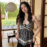 IFOMT Sweet Sexy V-neck Lace Patchwork Camisole for Women 2024 Summer New Print Tank Top Y2k E-Girl Slim Fit Sleeveles Tops Mujer