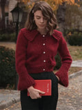 IFOMT Women's Autumn Flare Long Sleeve Sweater Cardigan Casual Pleated Loose Cropped Coat Female Y2k Top Fashion Solid Cardigan
