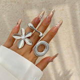 IFOMT Vintage Gothic Geometric Metal Rings for Women 2024 Trend Boho Flower Irregular Circular Couple Ring Wed Jewelry Accessories New