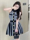 IFOMT High Street Newest 2024 Fashion Elegant Houndstooth Knitted Dress For Women Sleeveless Sexy Summer Dress Casual Party Dresses