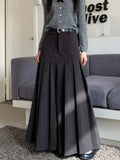 Ifomt Grey Long Skirts Womens Maxi Skirt 2023 Autumn Winter Woolen Skirt Goth Lolita High Waist Ruffle Pleated Skirts