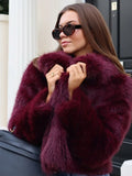 IFOMT Fashion Oversized Turn Down Collar Fluffy Faux Fur Coat Women Vintage Burgundy Warm Jacket Coats 2024 Winter Lady Street Outwear