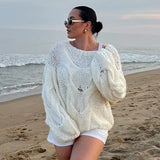 IFOMT Women's Hand-knitted Twist Sweater Pullover Loose Fashion Versatile Long Sleeve Knitted Top Solid Color Autumn Winter New