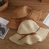 IFOMT Summer foldable straw hat hand-woven hat outdoor sun protection women's large brimmed beach fisherman cap