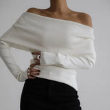 IFOMT Women's Sweater Pullovers Long Sleeve Knitted One-Shoulder Sexy Slim Top Solid Color Autumn Winter 2024 Fashion Casual