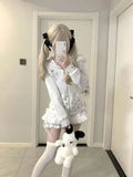 IFOMT Sweet Cute Rabbit Ear Hooded Lace Long Sleve Sweatshirts Jacket+ Y2k High Waist White Cake Skirts Fashion New Two Piece Sets