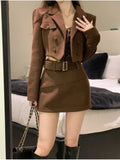 IFOMT Elegant Fashion Long Sleeve Coat Women+ Sexy Slim Fit Camisole Tops+ Y2k High Waist Bodycon Skirts Sping New Three Piece Sets