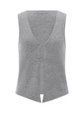 IFOMT Women Knit Vest Top Sleeveless Cardigan Knitted Waistcoats Tank Tops Solid Color Casual Button Down Open Front V-Neck Streetwear