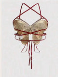 IFOMT Women's Butterfly Embroidered Top Backless Adjustable Navel Baring Sexy Cropped TopSleeveless Camisole Sexy Daily Y2K Top