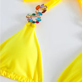 IFOMT Yellow Sexy Rhinestones Bikinis 2024 Women Swimwear Female Swimsuit Swimming Bathing Suits Brazilian Bikini Set Beachwear Bather