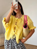 IFOMT Lace Up Knitted Cardigan Top For Women Sexy Cut Out Petal Sleeves Loose Sweater Outwear Female Solid Color Autumn Fashion