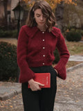 IFOMT Women's Autumn Flare Long Sleeve Sweater Cardigan Casual Pleated Loose Cropped Coat Female Y2k Top Fashion Solid Cardigan