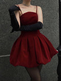 IFOMT Red Strap Ruched Off-Shoulder Evening Party Dress