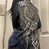 IFOMT Cyber Grunge Y2K 00s Vintage Mall Goth T-shirt Cross Wings Print Pullovers Tops Women Long Sleeve V Neck Baggy Tees Women Men