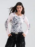 IFOMT Y2K Grunge T Shirt Women Aesthetics Graphic Tops Long Sleeve 2000s Vintage Harajuku Emo Tees Grunge Clothes Streetwear