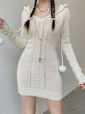 IFOMT Hooded Knitted Sweater Hairball Mini Dress