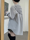 Striped Shirts Women Autumn Loose Casual Long Sleeve Hooded Blouse Female Korean Fashion Harajuku Ulzzang Single Breasted Blouse