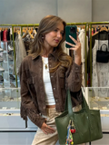 IFOMT Fashion Brown Tassel Leather Short Jacket Elegant Slim Long Sleeved With Pocket Outerwear 2024 New Female High Street Coat