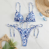 IFOMT sexy floral print micro bikini blue and white porcelain bikini swimwear swimsuit women biquini thong bikini set bathing suits