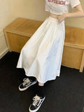 IFOMT Skirts Women Simple Solid Leisure Loose 2XL Long Skirt Korean Style Elastic-Weight A-line Student Streetwear Trendy BF