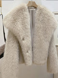 IFOMT Elegant White Big Lapel Faux Fur Coat For Women 2024 New Winter Fur Plush Fluffy Short Jacket Female Warm High Street Outerwear