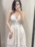 IFOMT Spring Outfit Korean style Summer New Lace Dress Women White Casual Chic Sexy Backless Crochet Embroidery Decoration Short Sling Dress