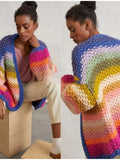 IFOMT Multicolor Striped Crochet Knit Cardigan