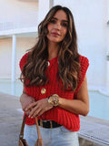 IFOMT Fashion Sleeveless Knitted Cardigan Vests For Women Autumn New Short Sweater Button With Pockets Solid Color Knitted Top