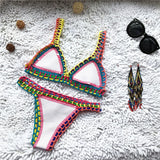 IFOMT Knitted Bikini 2024 2-piece Swimsuit for Women,summer Beach Vacation Bathing Suit,sexy Triangle Cup V-neck Suspender Swimwear