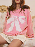 IFOMT Women Harajuku Y2k Sweatshirts Long Sleeve Round Neck Bowknot Print Pullovers Streetwear Loose Casual Oversized Hoodies Tops